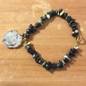 Statement necklace green stones handmade